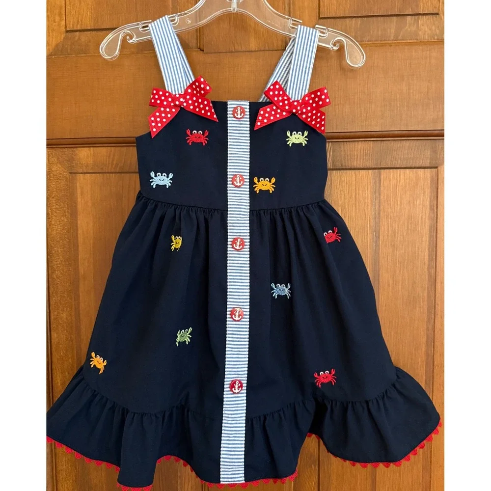 Goodlad Girls Crab Sundress Size 2T Toddler‎ Girls Navy Embroidered Sleeveless
